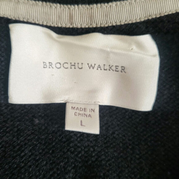 Brochu Walker Ribbed Soft Cozy Wool Luxury Cashmere Open Black Cardigan GUC L - Picture 4 of 5